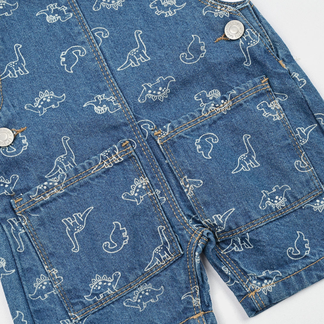 Infant Boys Denim rigid Over All Dino-Mid Blue