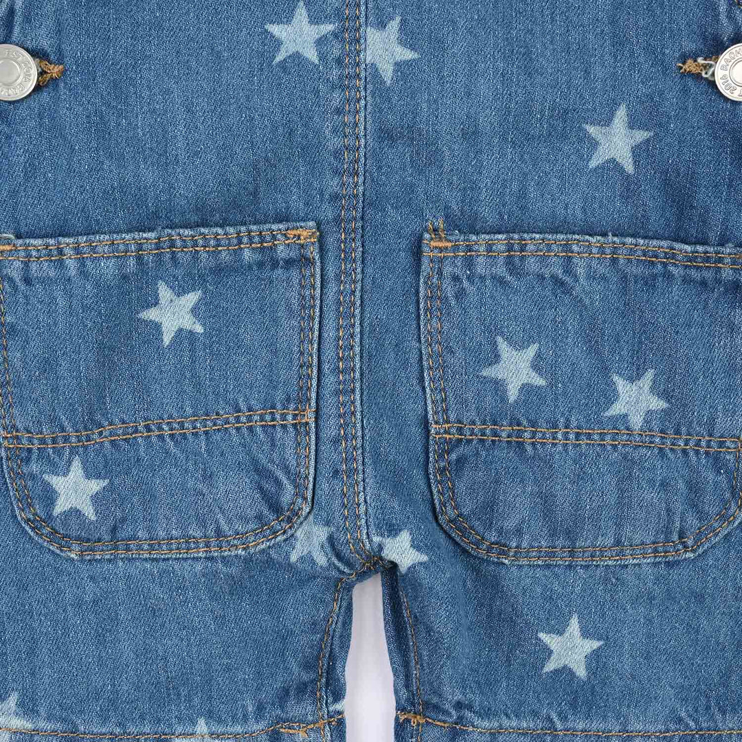 Infant Girls Denim rigid Over All Stars-Mid Blue