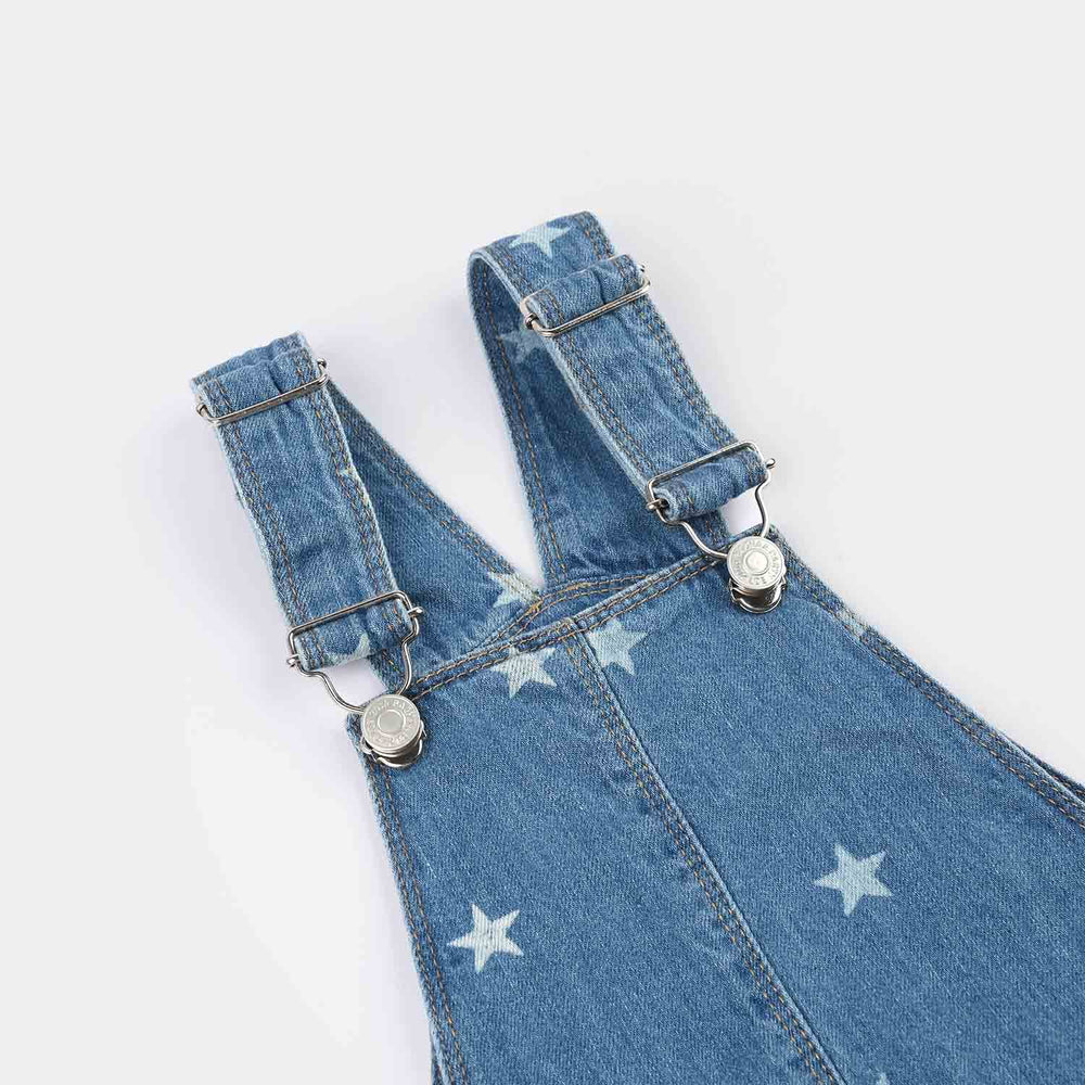 Infant Girls Denim rigid Over All Stars-Mid Blue