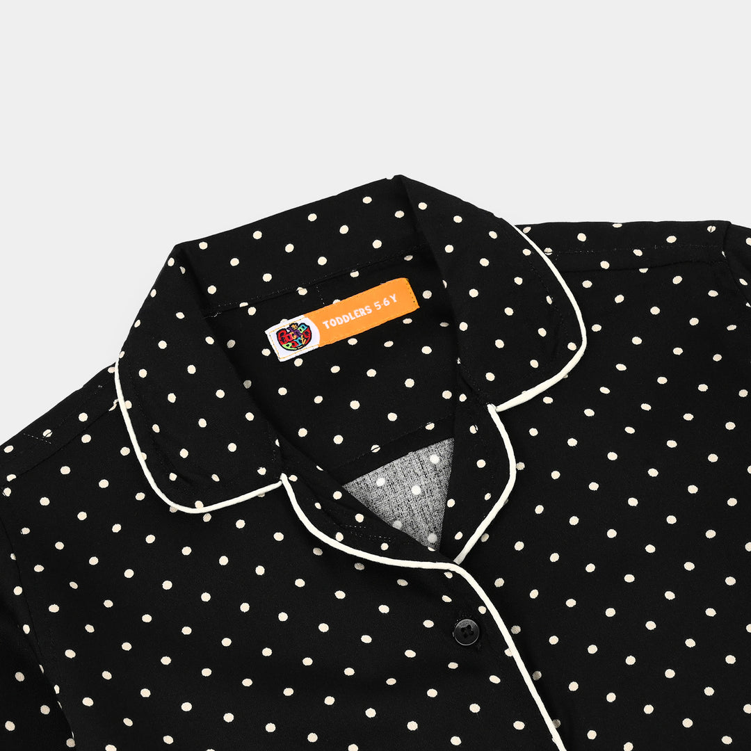 Girls Linen Viscose Nightwear-Polka Dot-BLACK