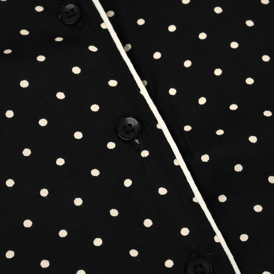 Girls Linen Viscose Nightwear-Polka Dot-BLACK