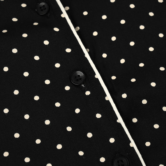 Girls Linen Viscose Nightwear-Polka Dot-BLACK