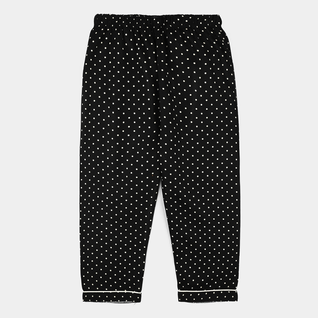 Girls Linen Viscose Nightwear-Polka Dot-BLACK