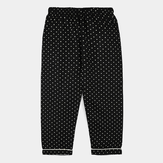 Girls Linen Viscose Nightwear-Polka Dot-BLACK
