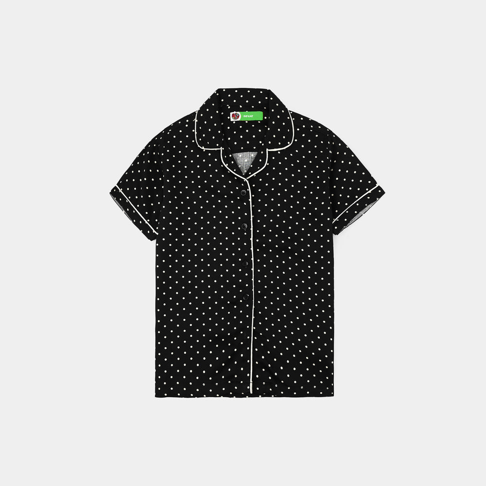 Infant Girls Linen Viscose Nightwear-Polka Dot-BLACK