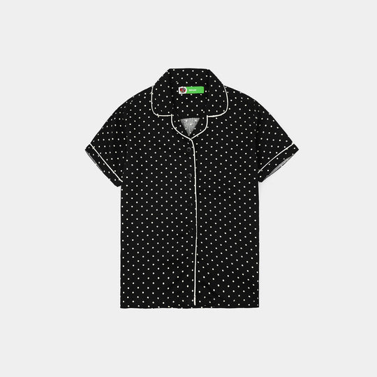 Infant Girls Linen Viscose Nightwear-Polka Dot-BLACK