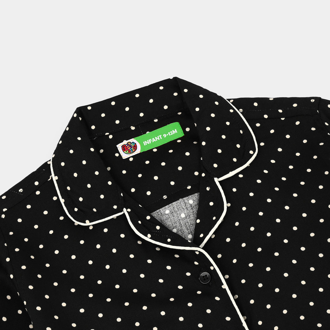 Infant Girls Linen Viscose Nightwear-Polka Dot-BLACK