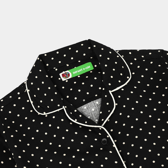 Infant Girls Linen Viscose Nightwear-Polka Dot-BLACK