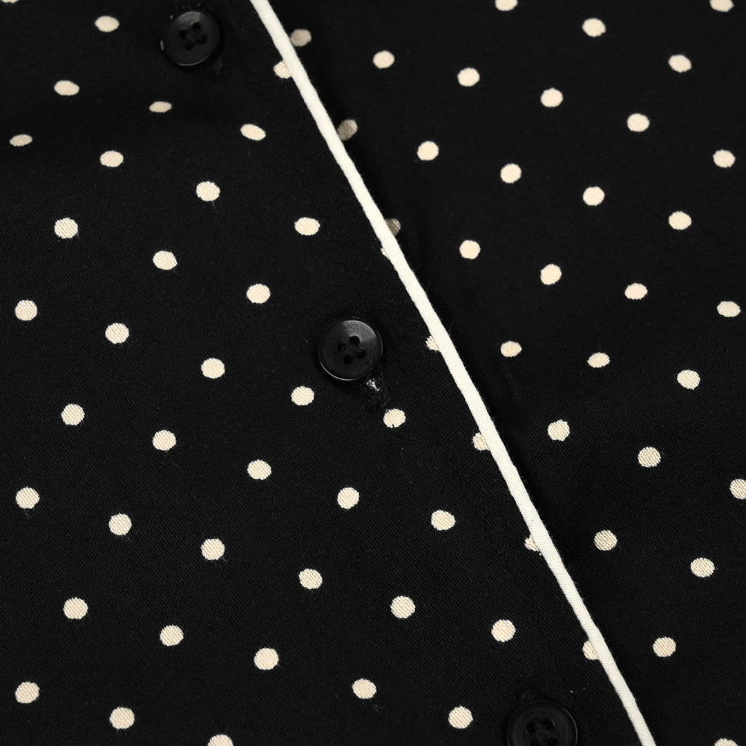 Infant Girls Linen Viscose Nightwear-Polka Dot-BLACK