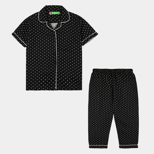Infant Girls Linen Viscose Nightwear-Polka Dot-BLACK
