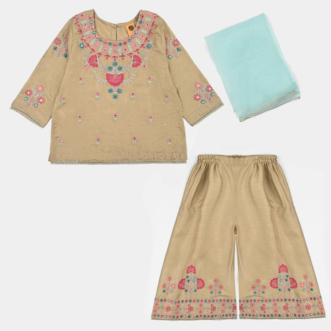 Girls Raw Silk 3Piece Yaad-BEIGE