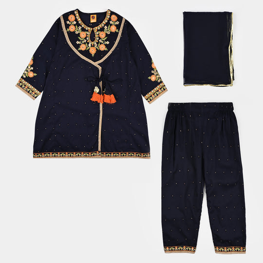 Girls Cotton Jacquard 3Piece Zeba-NAVY
