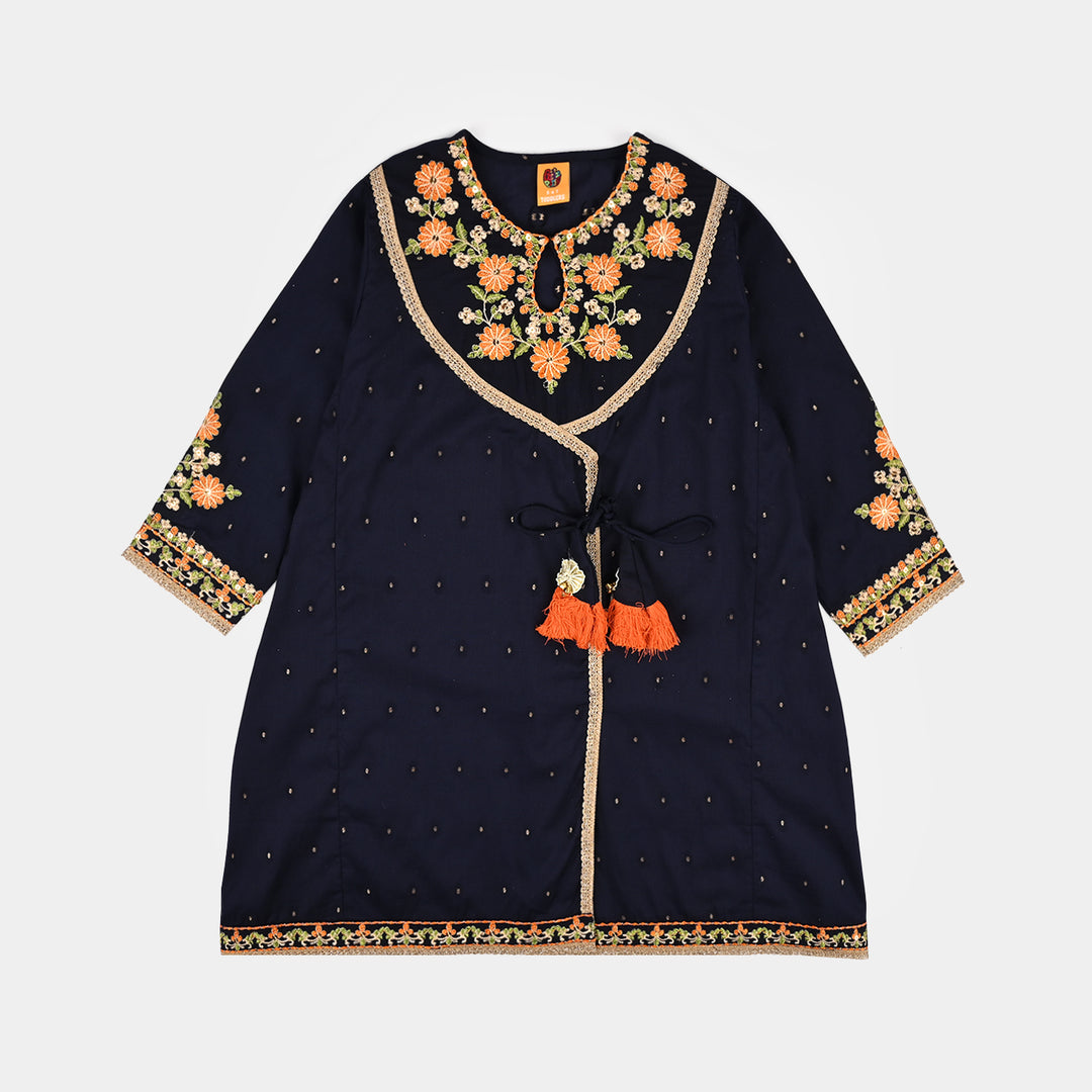Girls Cotton Jacquard 3Piece Zeba-NAVY
