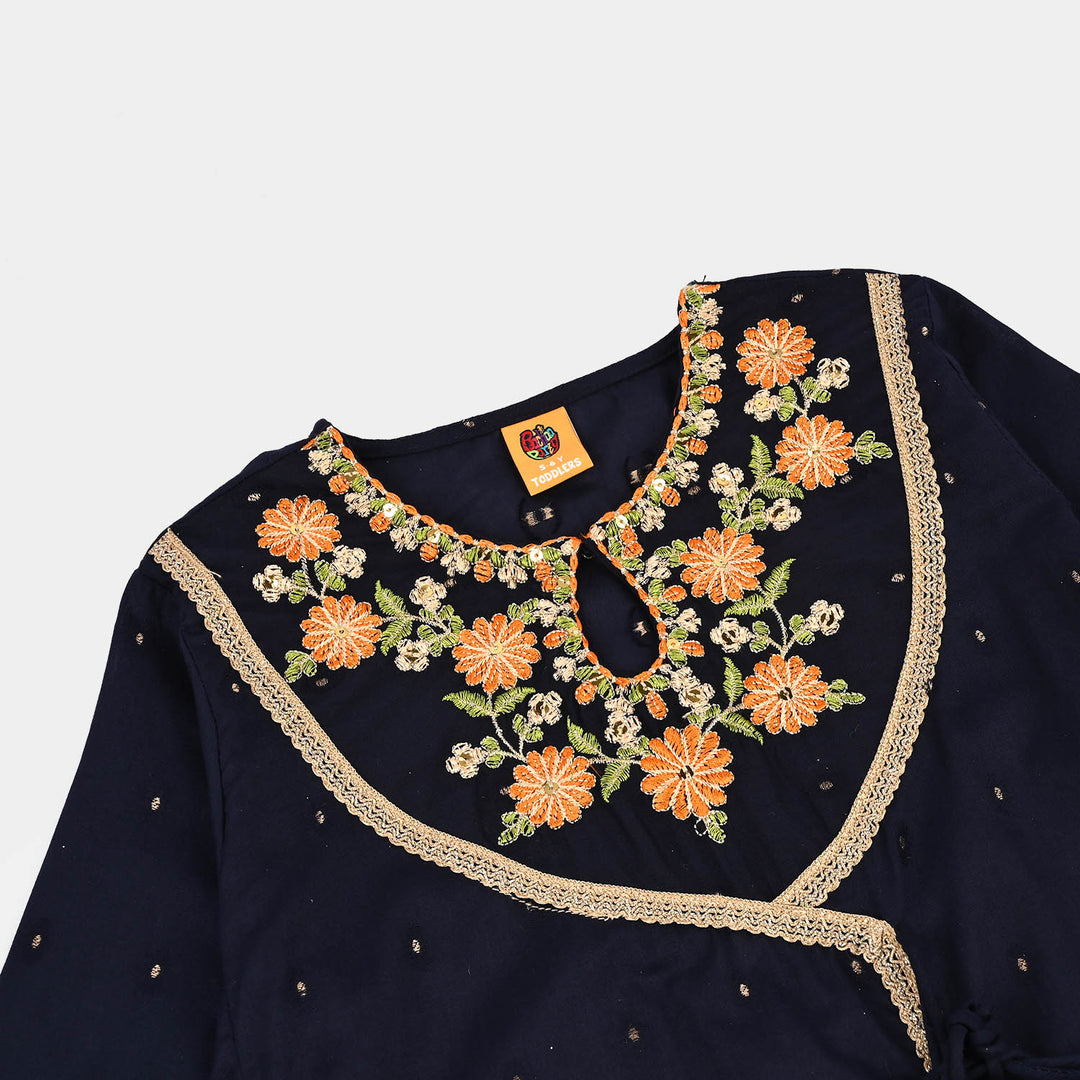 Girls Cotton Jacquard 3Piece Zeba-NAVY