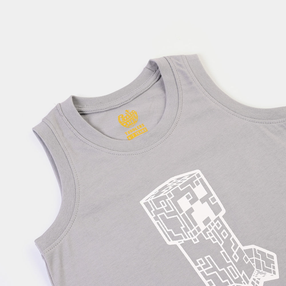 Boys Cotton Jersey Sando Character-GREY
