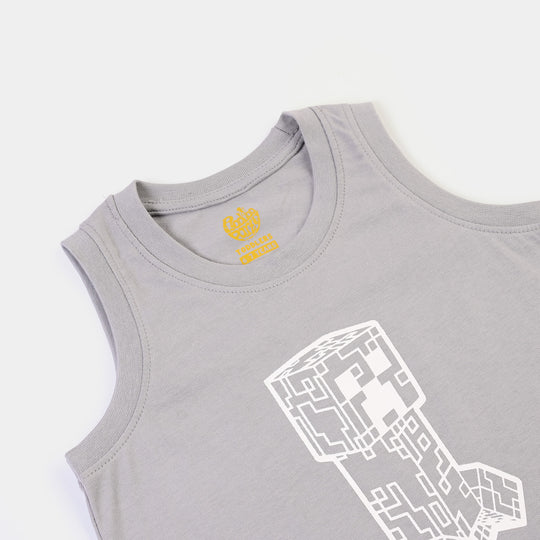 Boys Cotton Jersey Sando Character-GREY