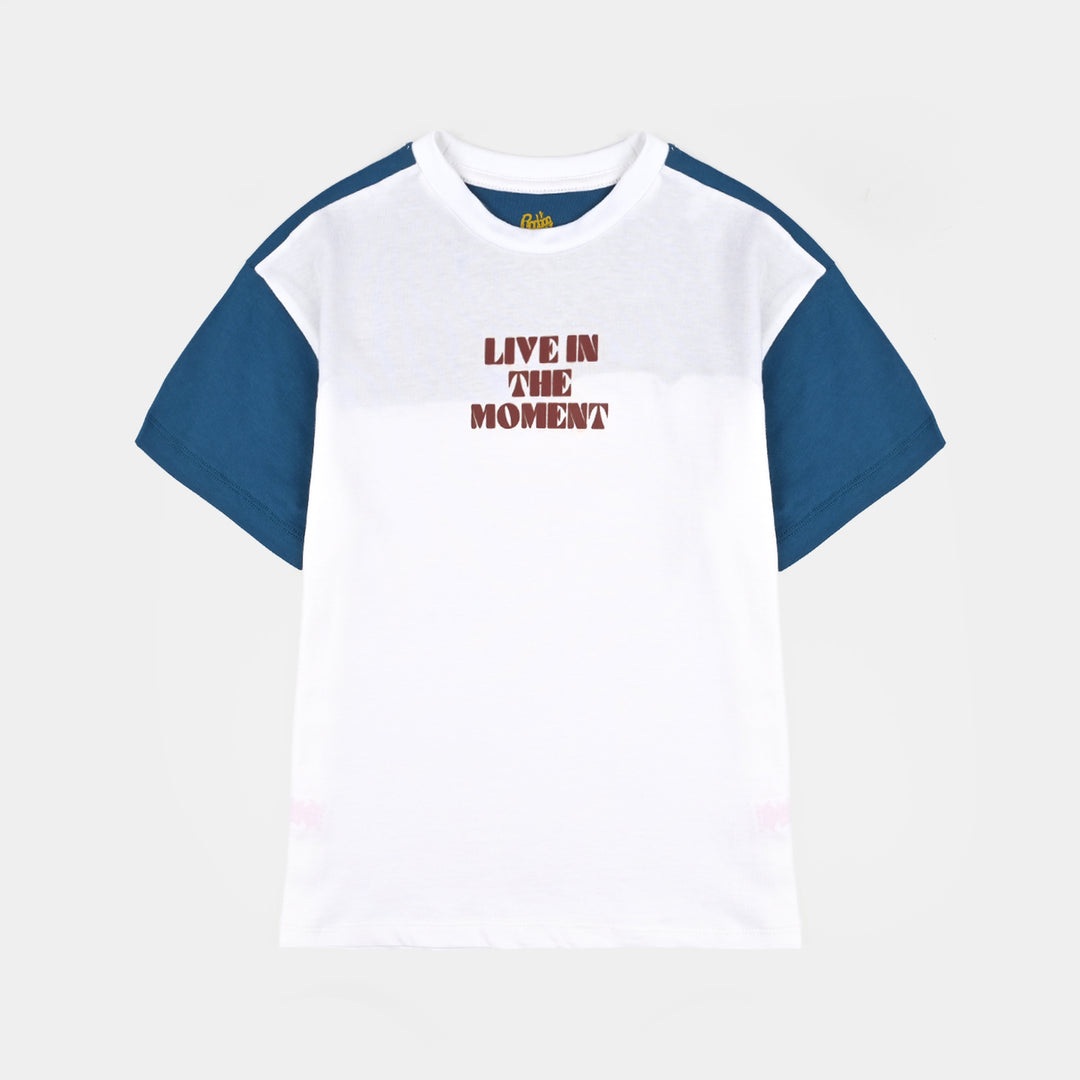 Boys Cotton Jersey T-Shirt Live In The Moment-White