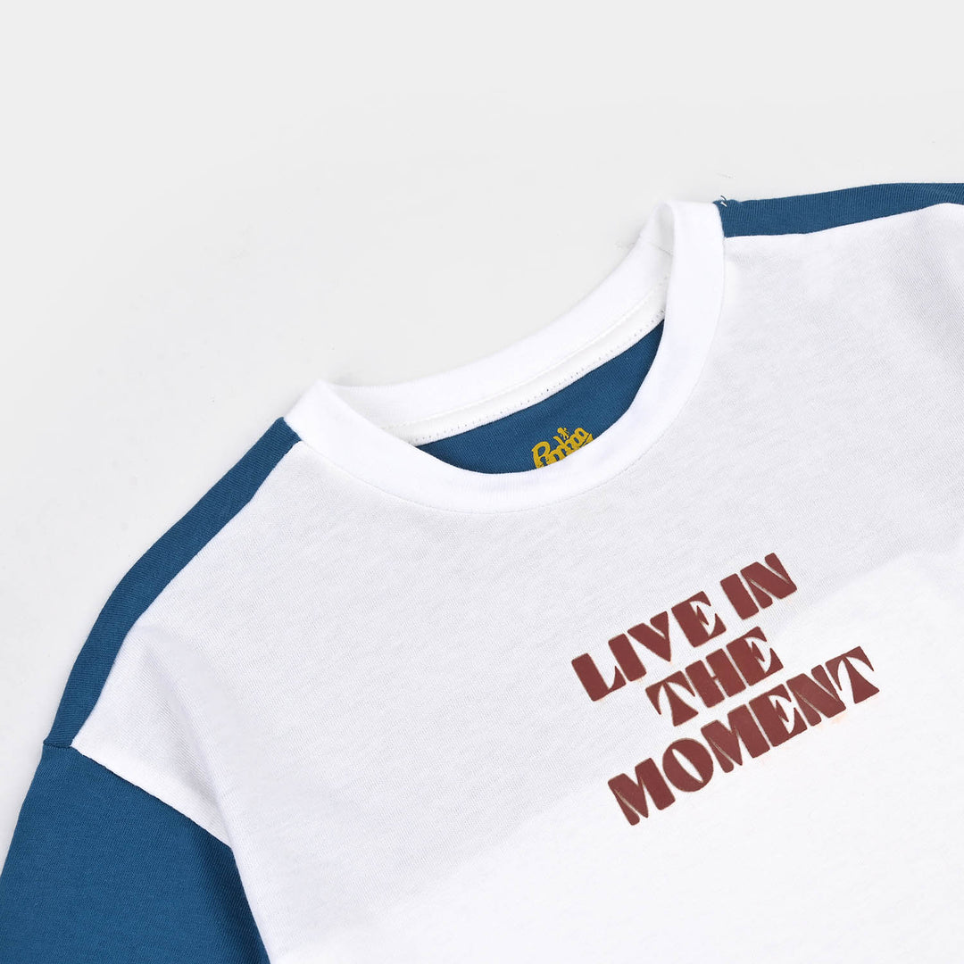 Boys Cotton Jersey T-Shirt Live In The Moment-White