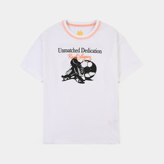 Boys Cotton Jersey T-Shirt Unmatched Dedication-White