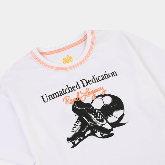 Boys Cotton Jersey T-Shirt Unmatched Dedication-White