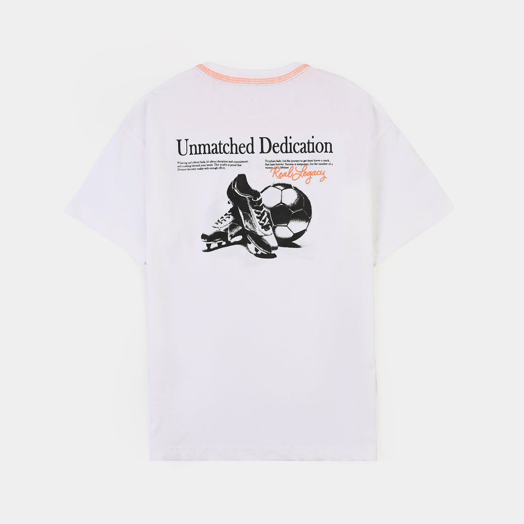 Boys Cotton Jersey T-Shirt Unmatched Dedication-White