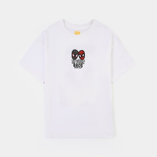 Boys Cotton Jersey T-Shirt Spider Bros-White