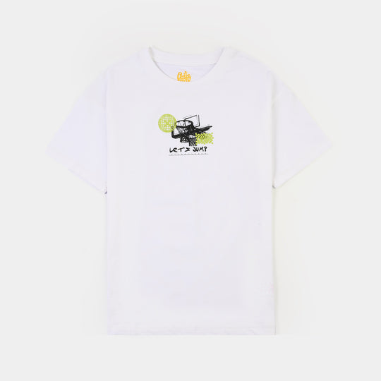 Boys Cotton Jersey T-Shirt Lets Jump-White
