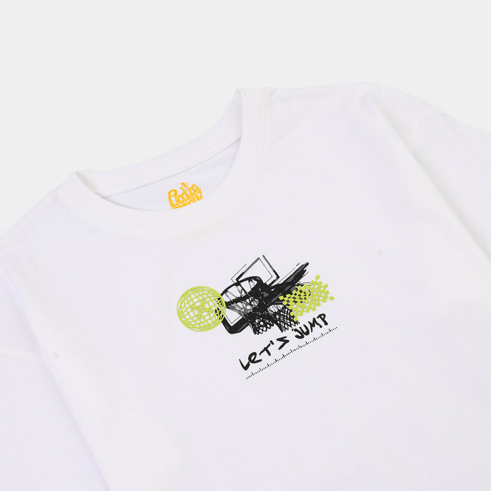 Boys Cotton Jersey T-Shirt Lets Jump-White