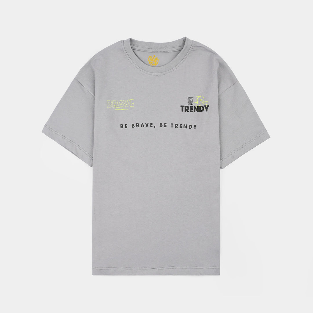 Boys Cotton Jersey T-Shirt Brave-GREY