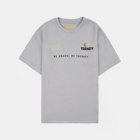 Boys Cotton Jersey T-Shirt Brave-GREY