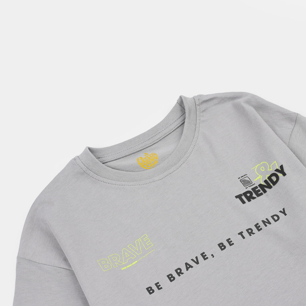 Boys Cotton Jersey T-Shirt Brave-GREY