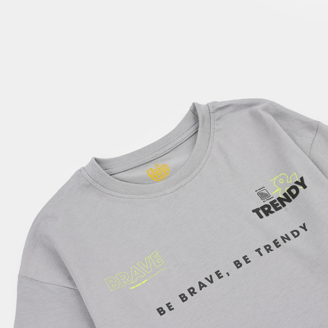 Boys Cotton Jersey T-Shirt Brave-GREY