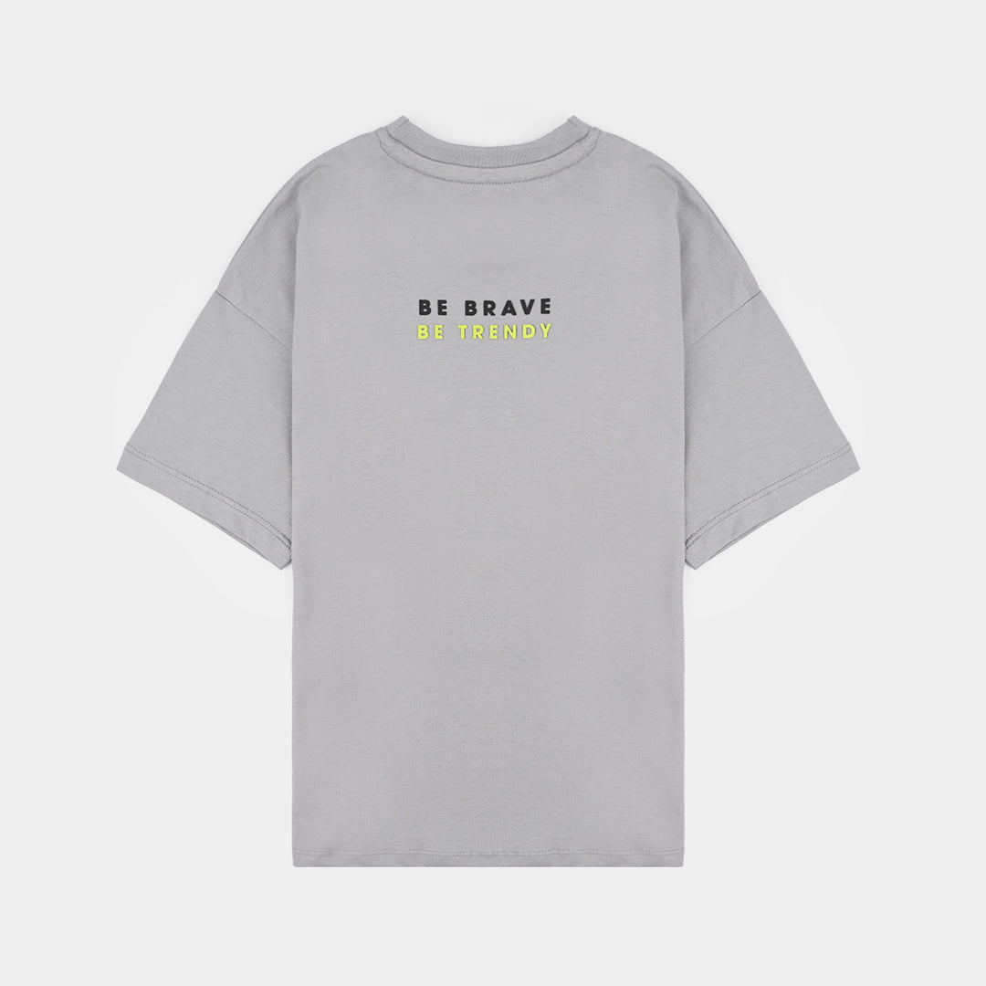Boys Cotton Jersey T-Shirt Brave-GREY