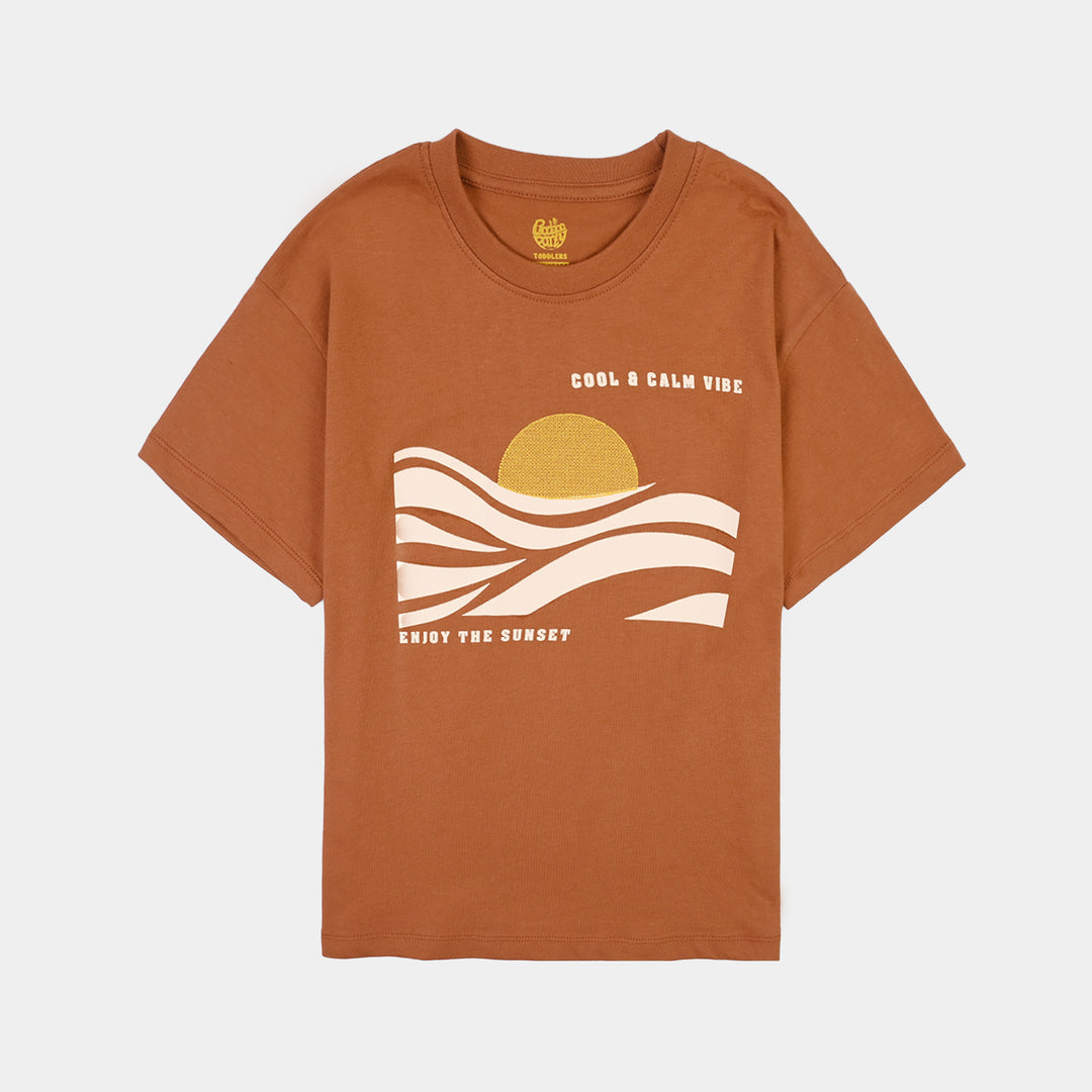 Boys Cotton Jersey T-Shirt Cool & Calm Vibe-BROWN