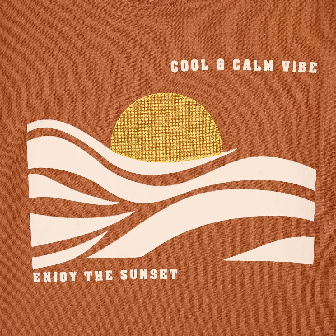 Boys Cotton Jersey T-Shirt Cool & Calm Vibe-BROWN