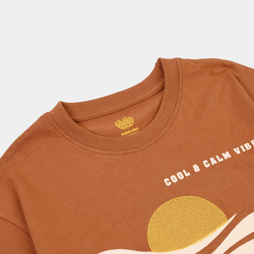 Boys Cotton Jersey T-Shirt Cool & Calm Vibe-BROWN