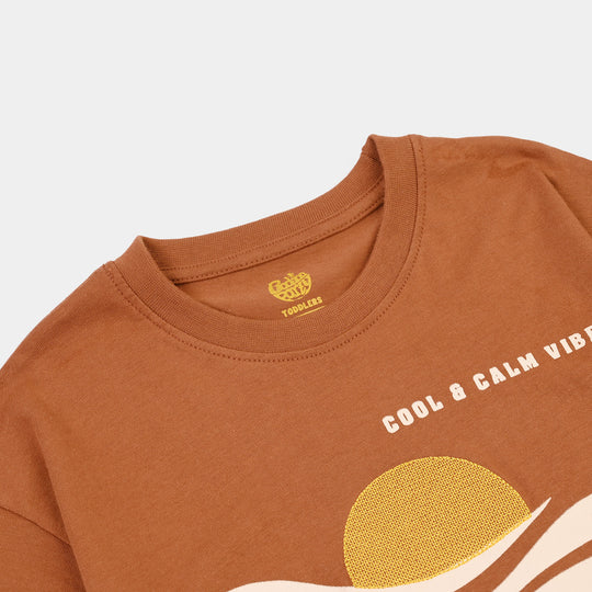 Boys Cotton Jersey T-Shirt Cool & Calm Vibe-BROWN