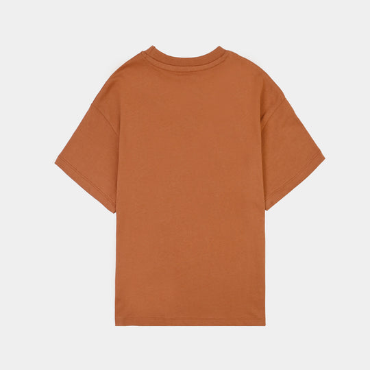 Boys Cotton Jersey T-Shirt Cool & Calm Vibe-BROWN