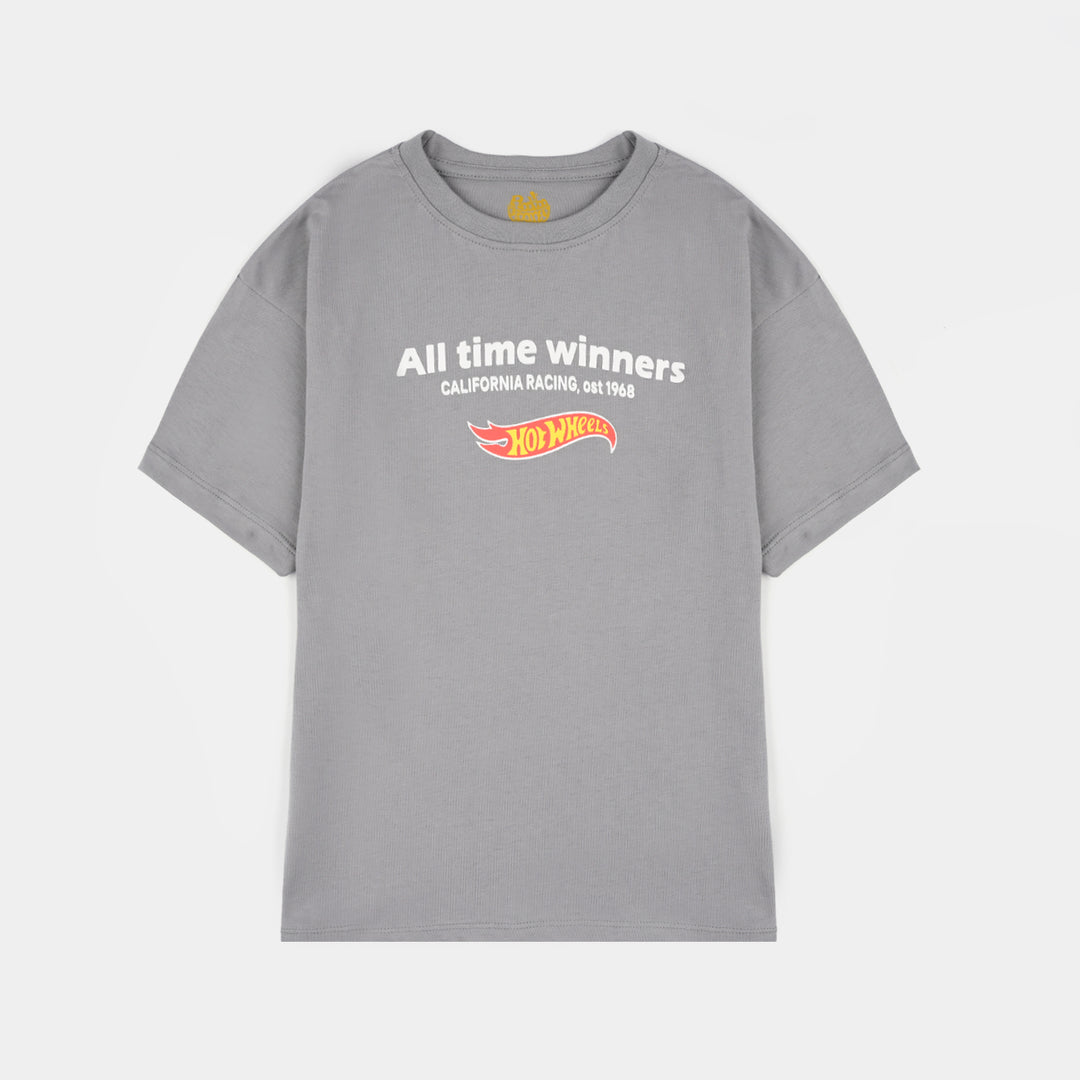 Boys Cotton Jersey T-Shirt Hot Wheel-GREY