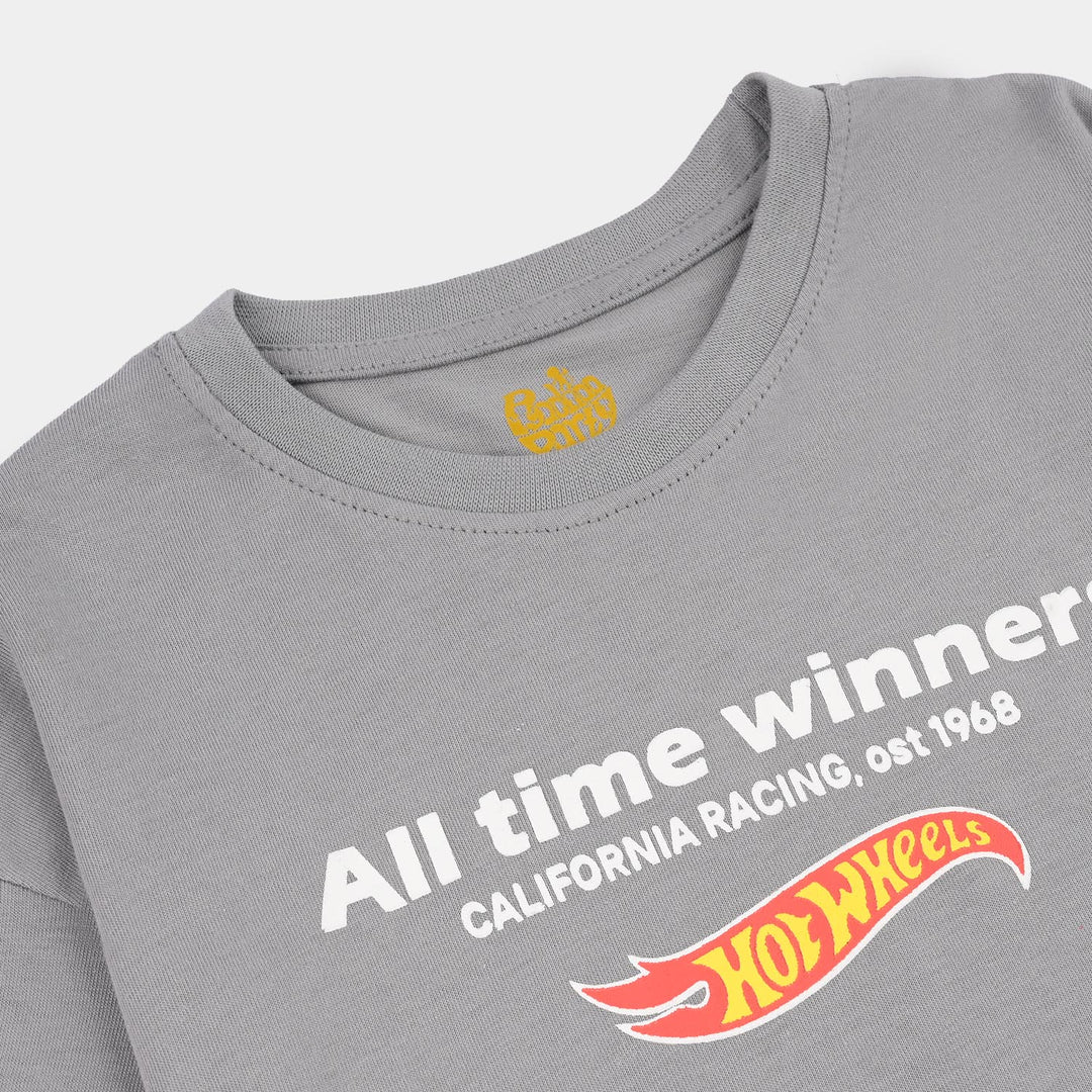 Boys Cotton Jersey T-Shirt Hot Wheel-GREY