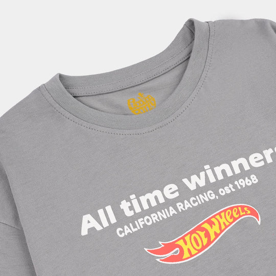 Boys Cotton Jersey T-Shirt Hot Wheel-GREY