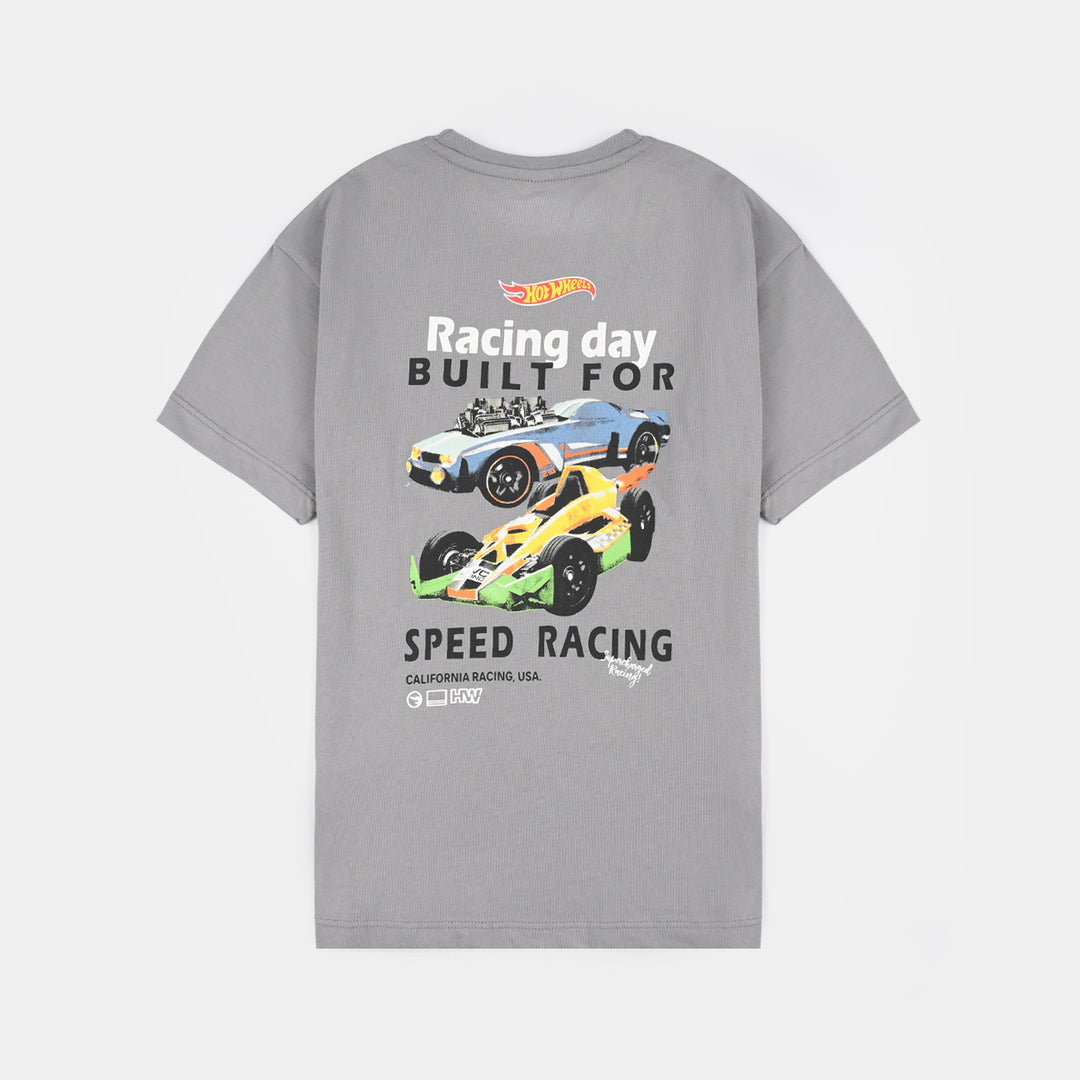 Boys Cotton Jersey T-Shirt Hot Wheel-GREY