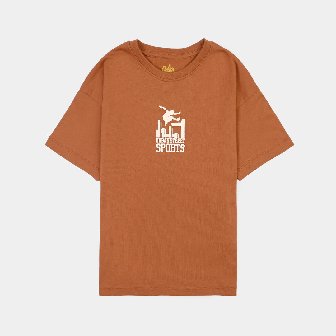 Boys Cotton Jersey T-Shirt Urban Street-BROWN