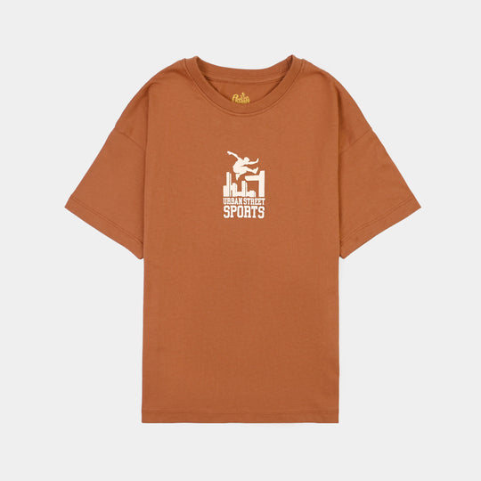Boys Cotton Jersey T-Shirt Urban Street-BROWN