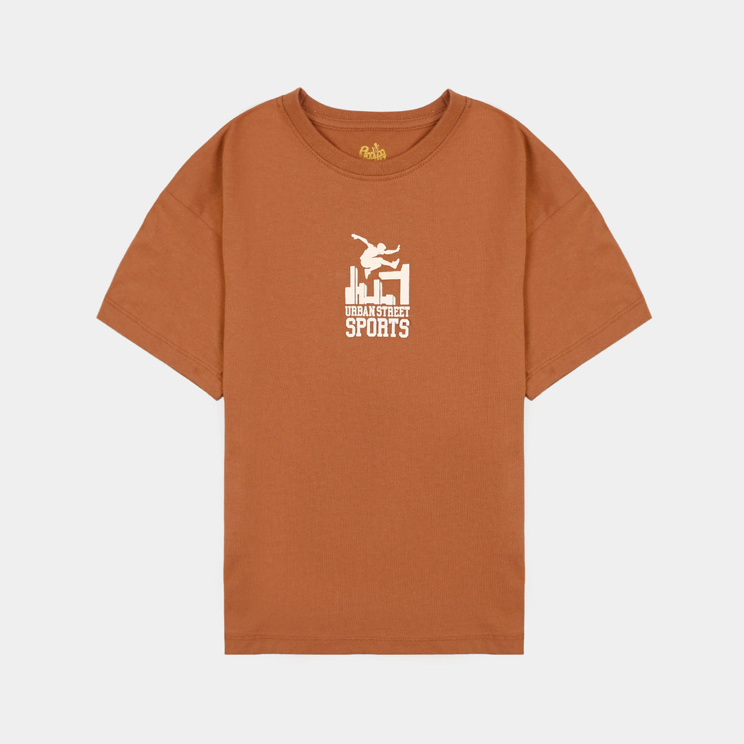 Boys Cotton Jersey T-Shirt Urban Street-BROWN