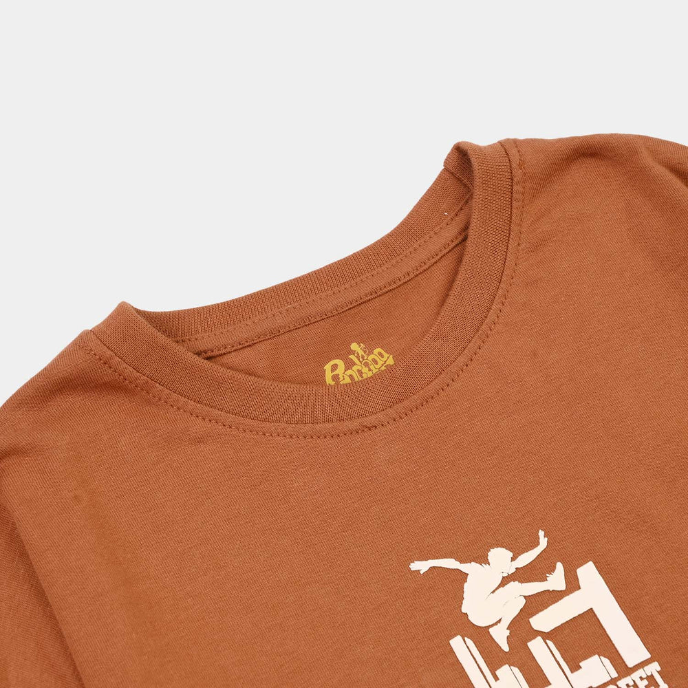 Boys Cotton Jersey T-Shirt Urban Street-BROWN