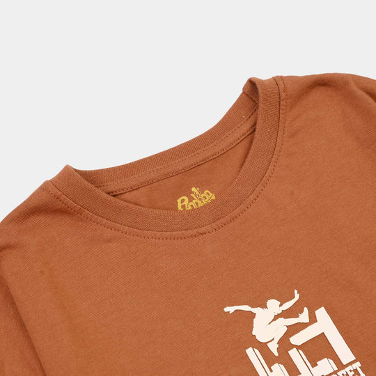 Boys Cotton Jersey T-Shirt Urban Street-BROWN