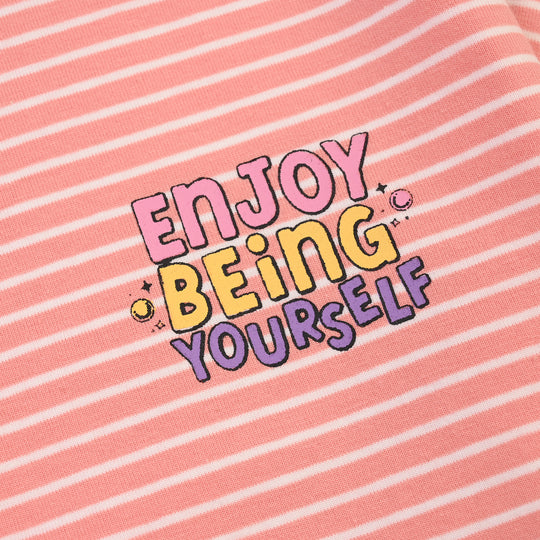 Girls Yarn Dyed T-Shirt Being Your Self-ORANGE