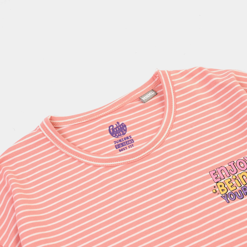 Girls Yarn Dyed T-Shirt Being Your Self-ORANGE