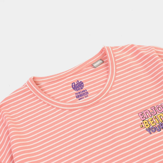 Girls Yarn Dyed T-Shirt Being Your Self-ORANGE